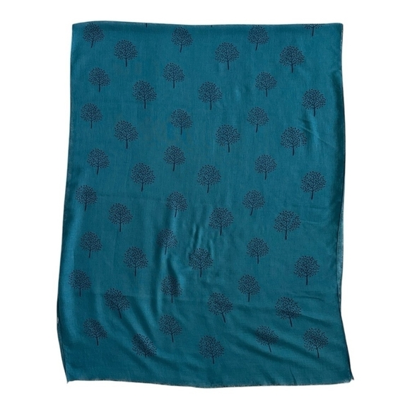 Tree of Life Print Scarf Women’s Shawl Teal Navy Blue Soft Viscose Wrap - Picture 5 of 5